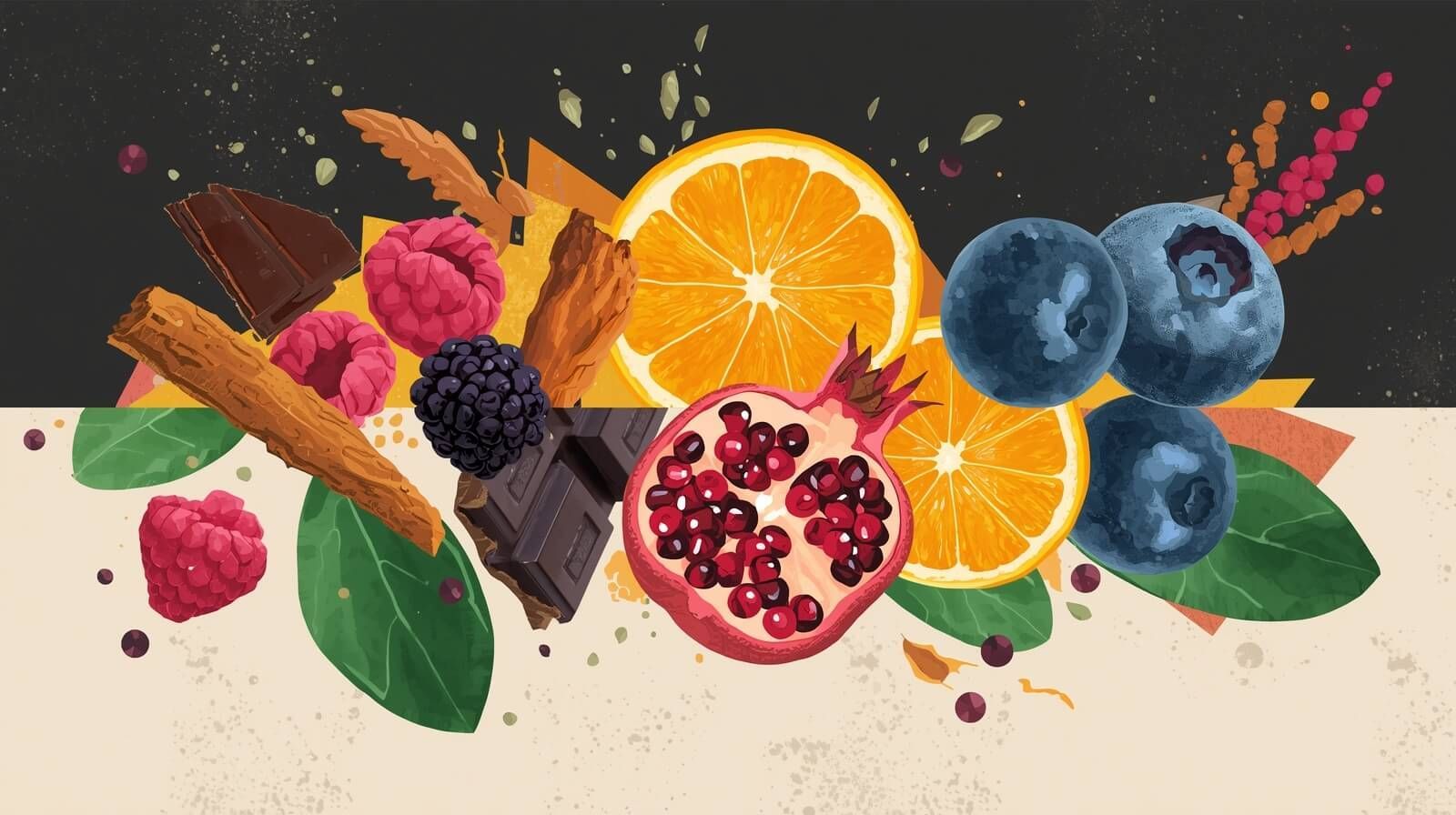 Alimentos ricos en antioxidantes como frutos rojos, cítricos, hojas verdes y cúrcuma.