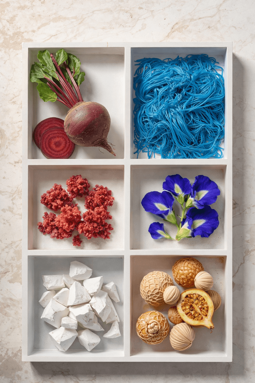 Orígenes naturales de colorantes alimentarios aprobados por la FDA, como remolacha, espirulina, flores y algas utilizadas para obtener colorantes no artificiales.