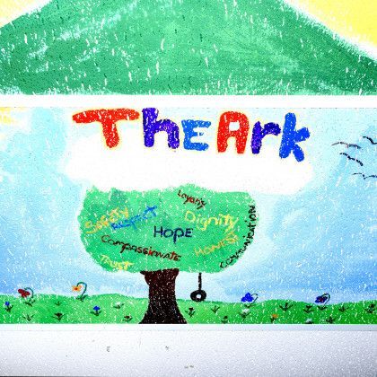 A painting of a tree with the word theark on it