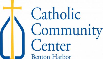 The logo for the catholic community center in benton harbor