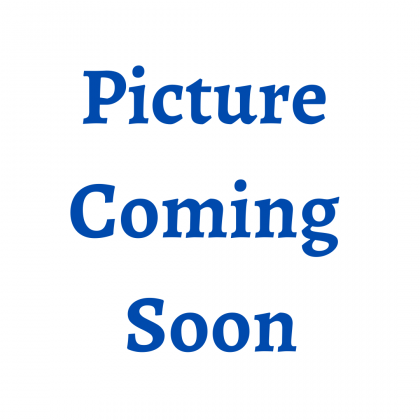 A blue sign that says picture coming soon on a white background