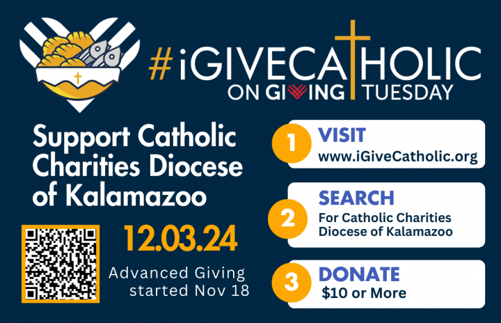 A blue sign that says #givecatholic on it