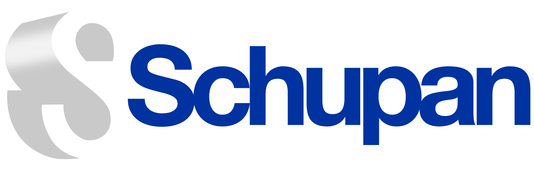 A blue and white logo for schupan on a white background.