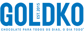 Um logotipo azul e branco para chocolate goldko