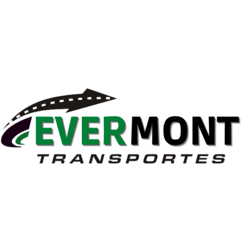 Um logotipo para transporte evermont com uma seta apontando para a direita.