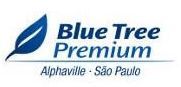 Logotipo da Blue Tree Premium com uma folha azul, texto 