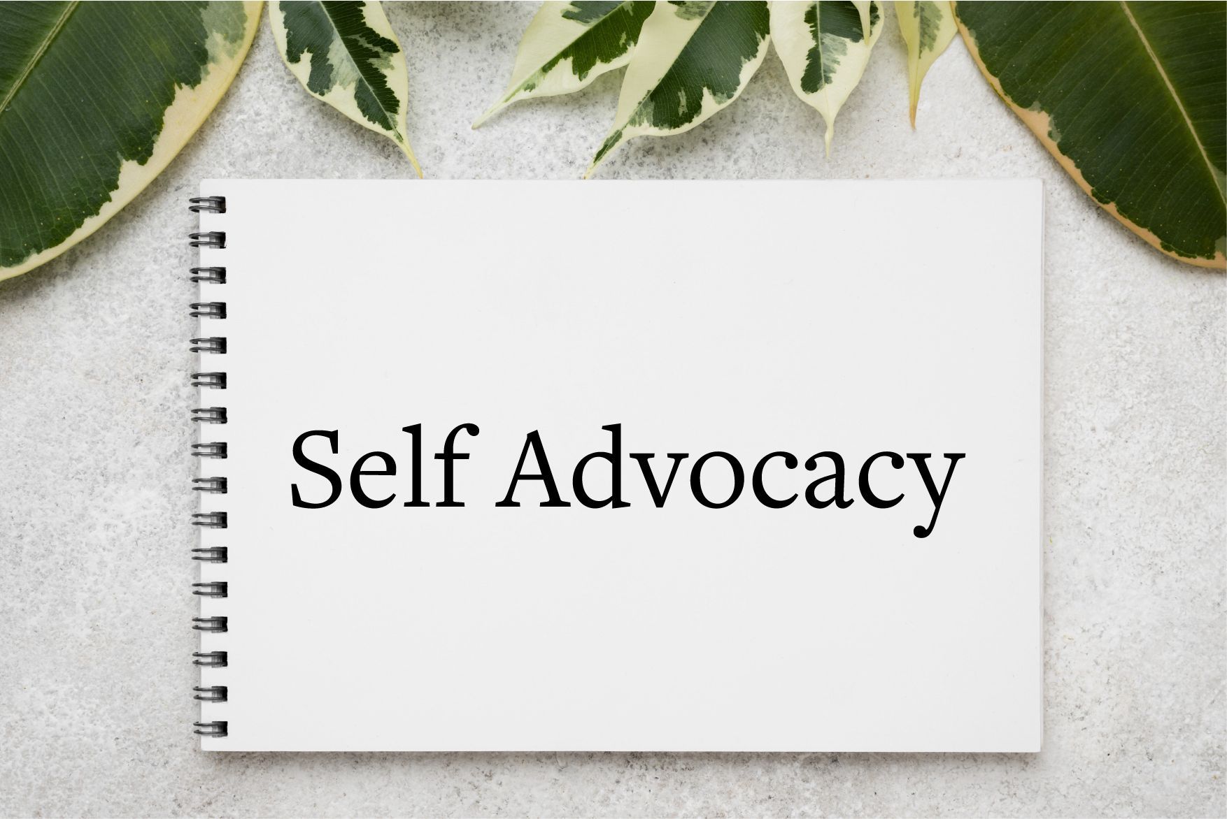 A spiral notebook with the words self advocacy written on it.