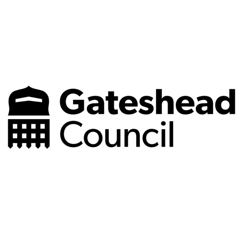The logo for the gateshead council is black and white.