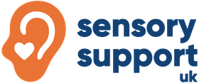 The logo for sensory support uk has an ear with a heart in it.
