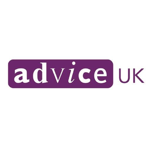 The advice uk logo is purple and white on a white background.