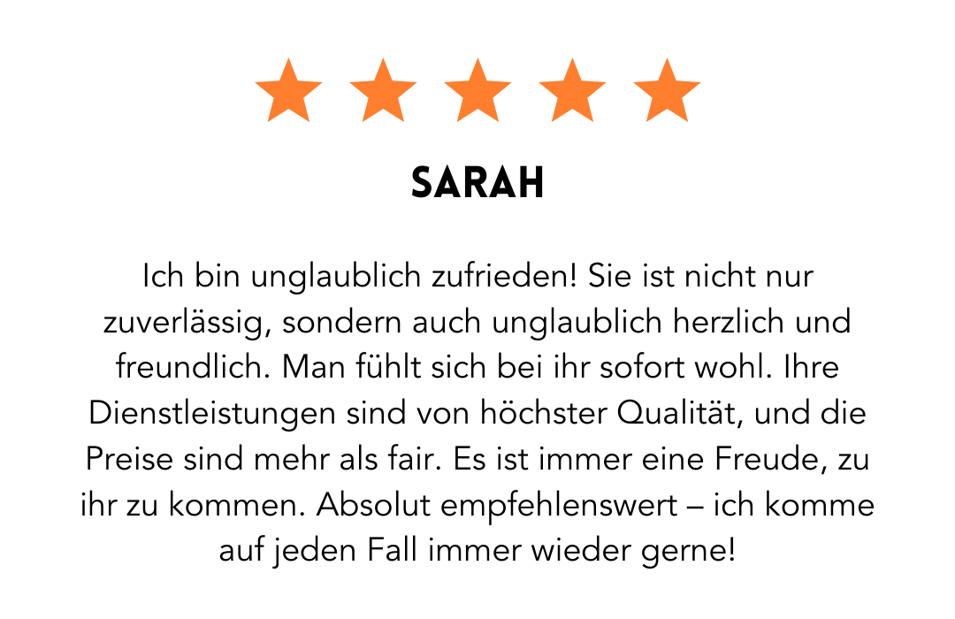 A five star review from sarah in german