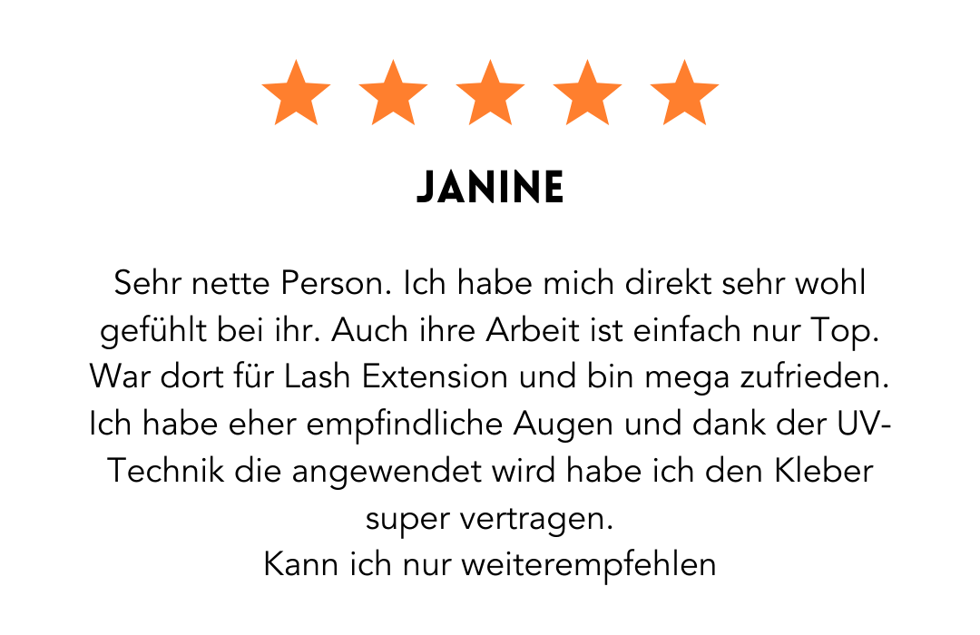 A picture of a review from janine with five stars