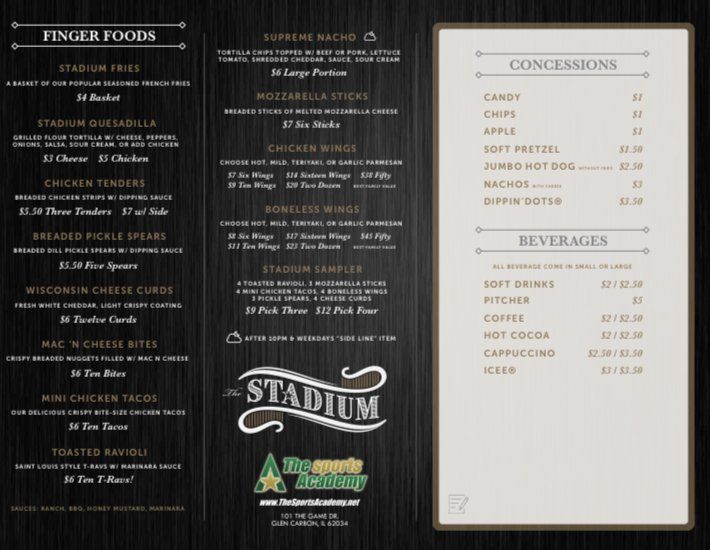 Menu The Stadium Bar And Grill