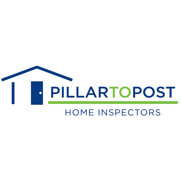 The logo for pillartopost home inspectors shows a house with a door and roof.