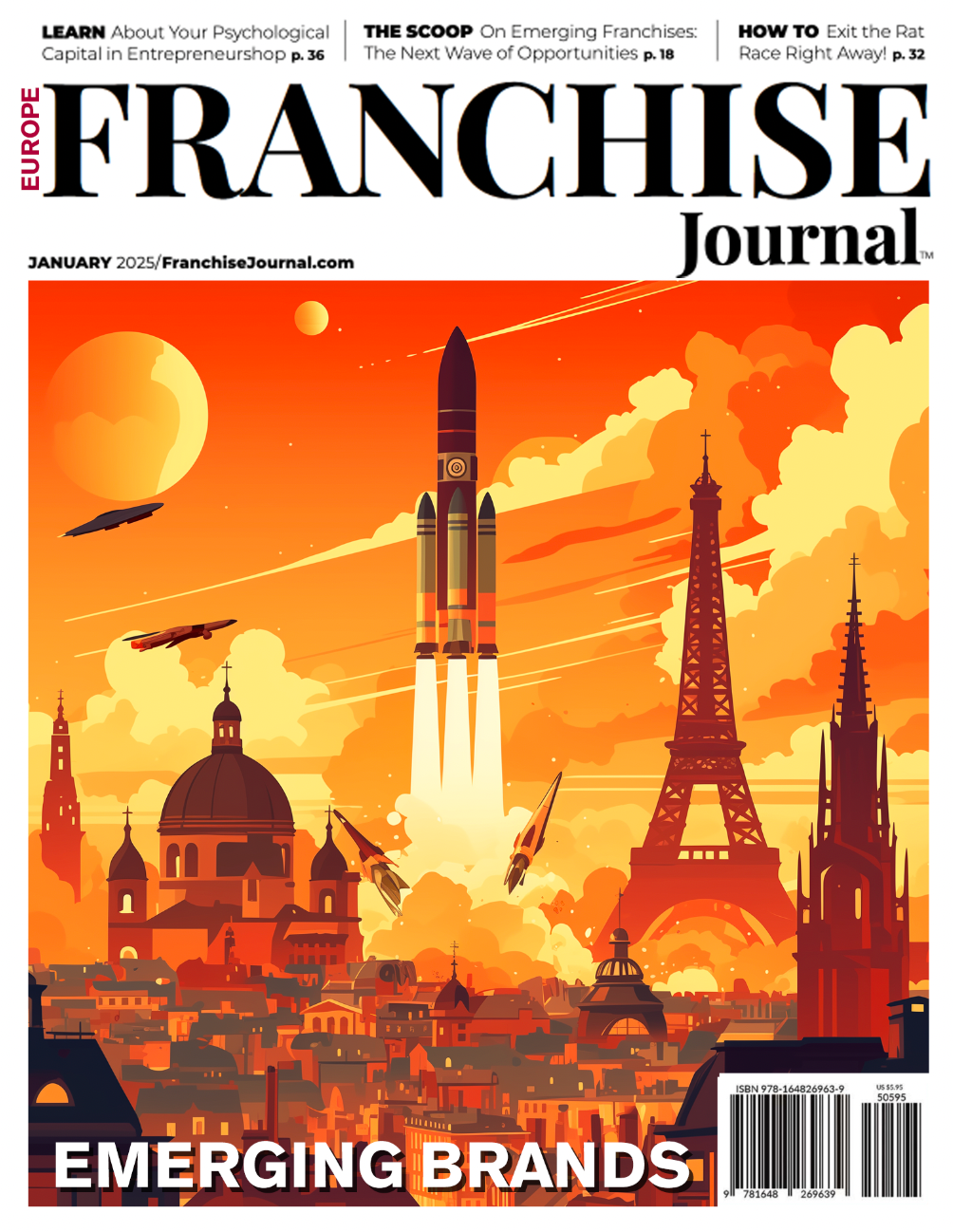 The cover of the franchise journal magazine with a trophy on it.