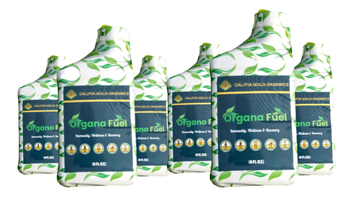 Four bottles of organa fuel are lined up in a row