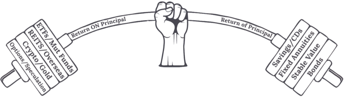 A black and white drawing of a fist holding a barbell.
