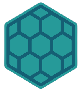 Teal hexagonal logo with a honeycomb-like design.