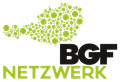 BGF NETZWERK-Logo mit grün gepunkteter Form über schwarzem und lindgrünem Text