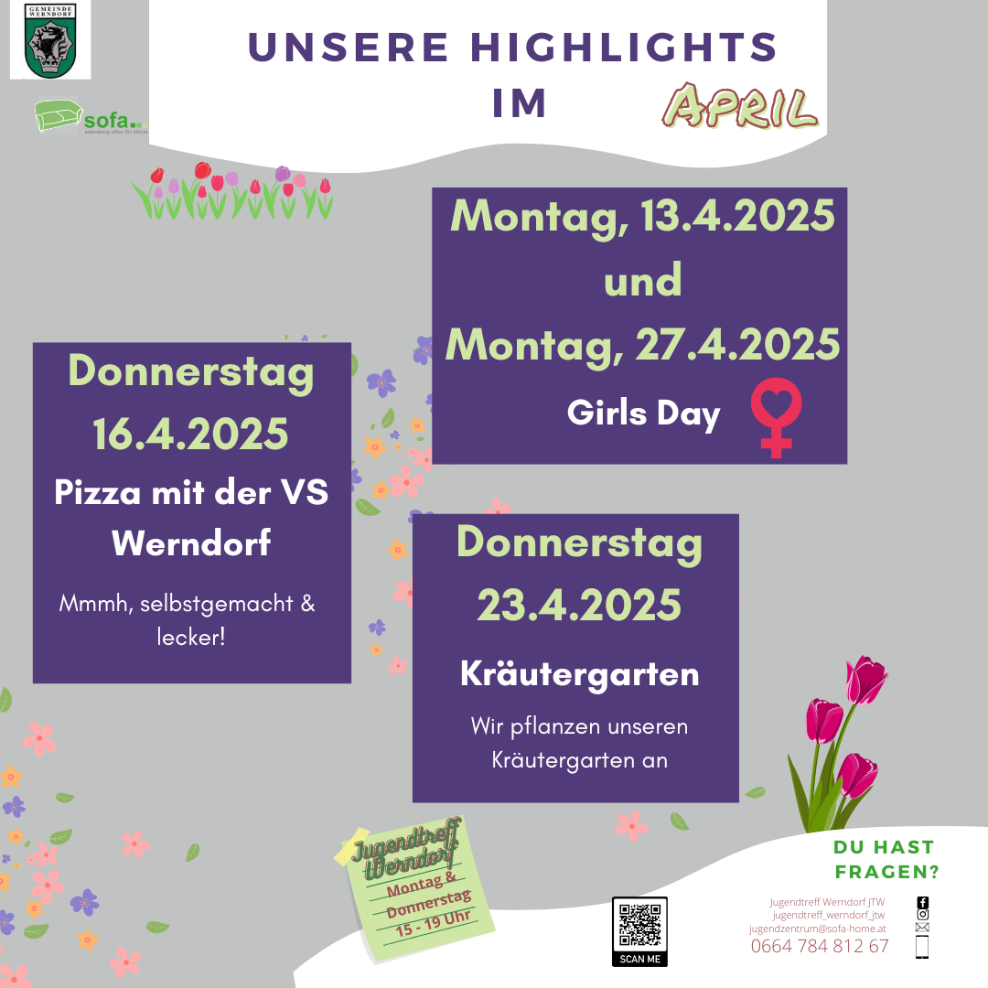 Monatsprogramm Jugendtreff Werndorf