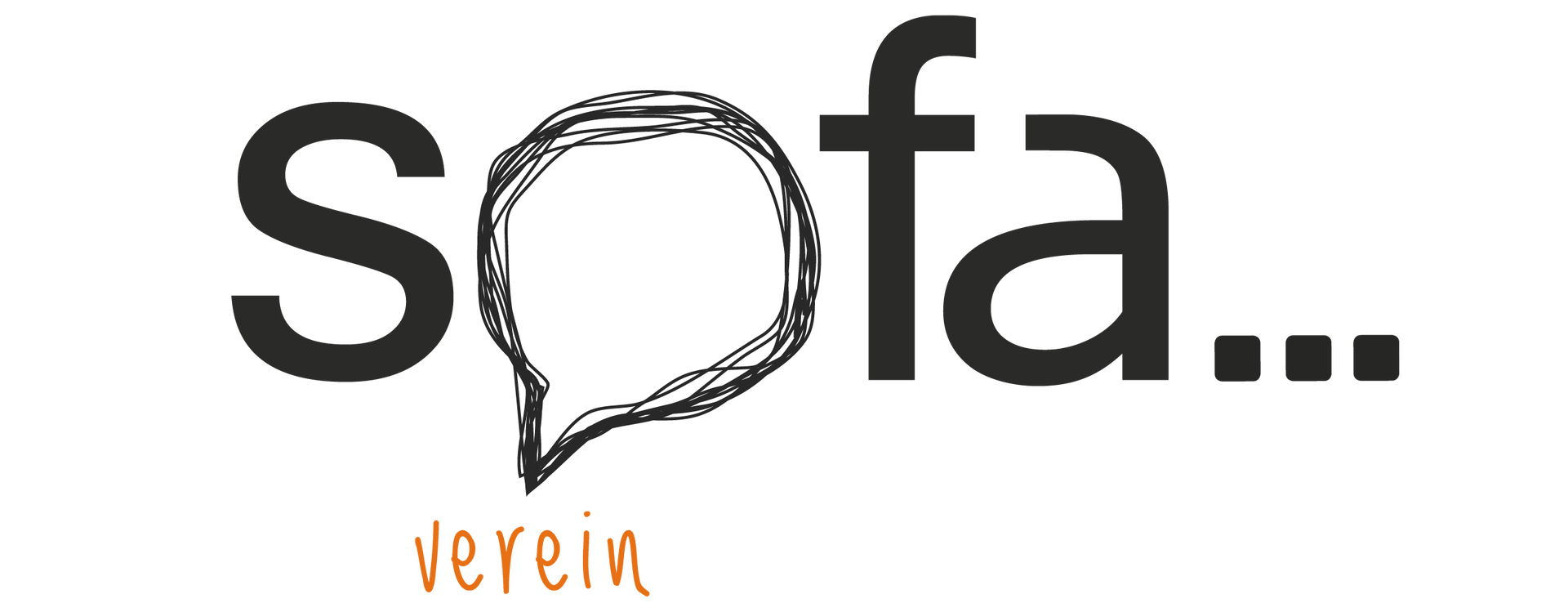 Sofa-Logo mit einer Sprechblase, die ein „o“ bildet, und kleinem orangefarbenen „Verein“-Schriftzug darunter