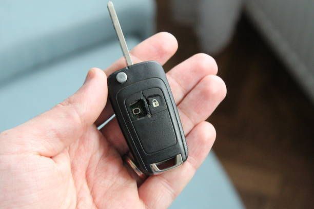 A person is holding a car key in their hand.