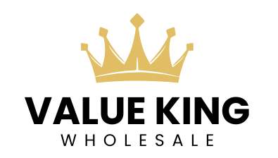 The logo for value king wholesale has a crown on it.