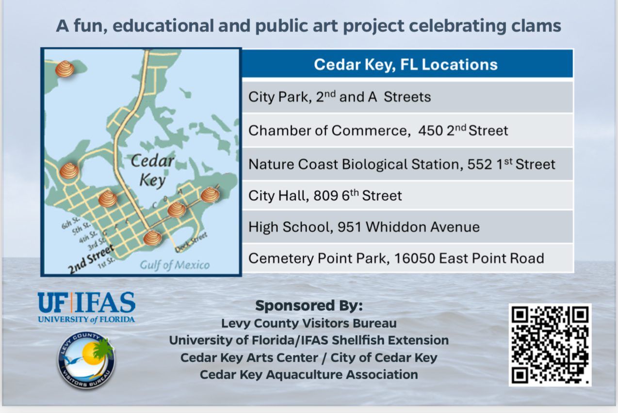 A map showing the locations of a fun educational and public art project celebrating clams