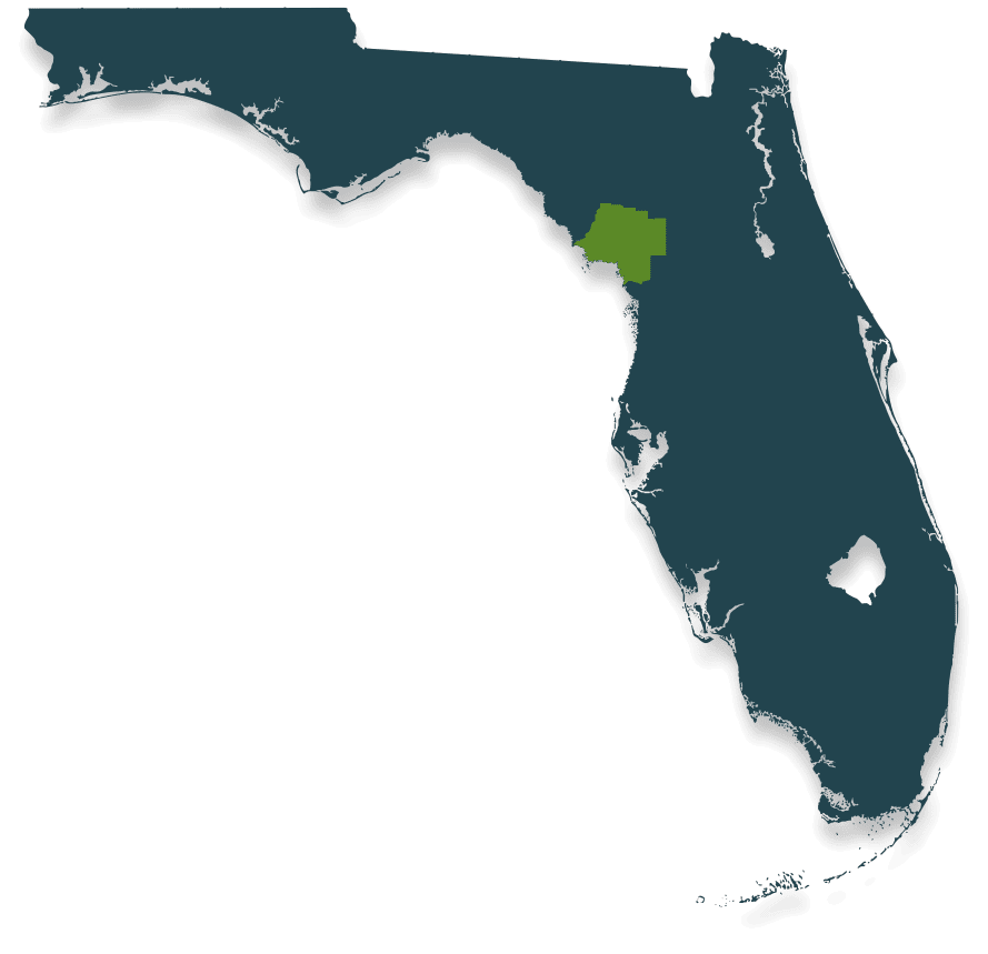 A map of florida with the state highlighted in green