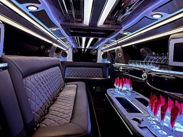 Interior of executive limo used for airport transportation