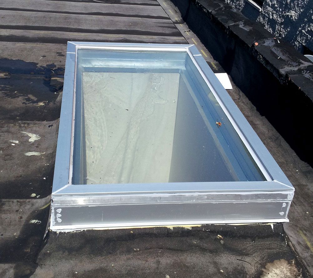 A skylight on the roof of a building