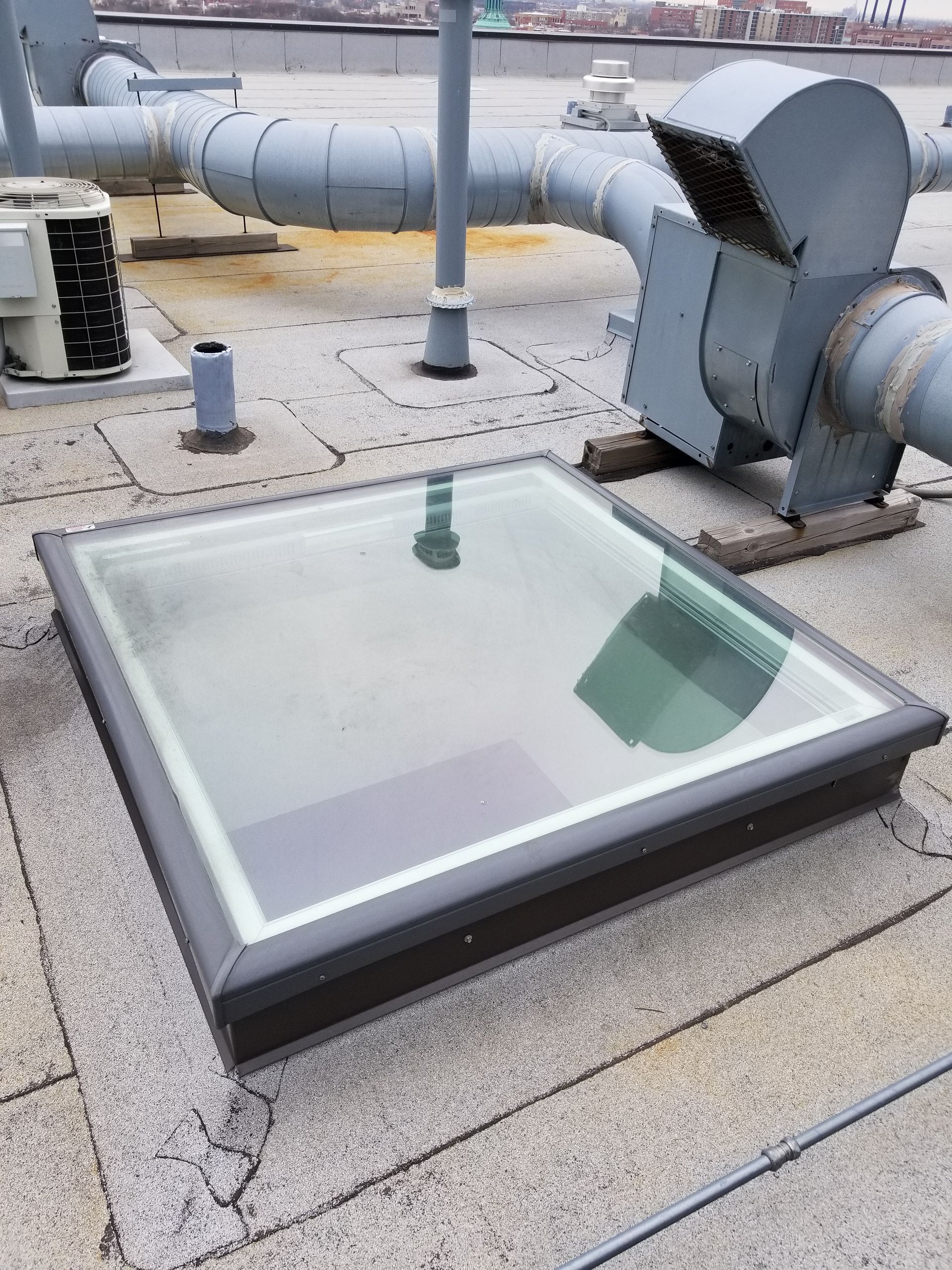 A skylight on the roof of a building