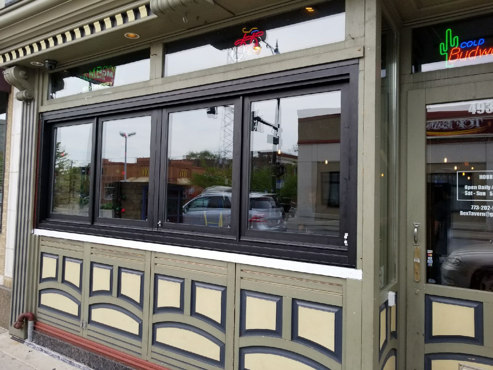 A building with a lot of windows and a door