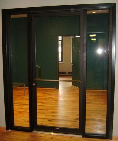 An empty room with a sliding glass door