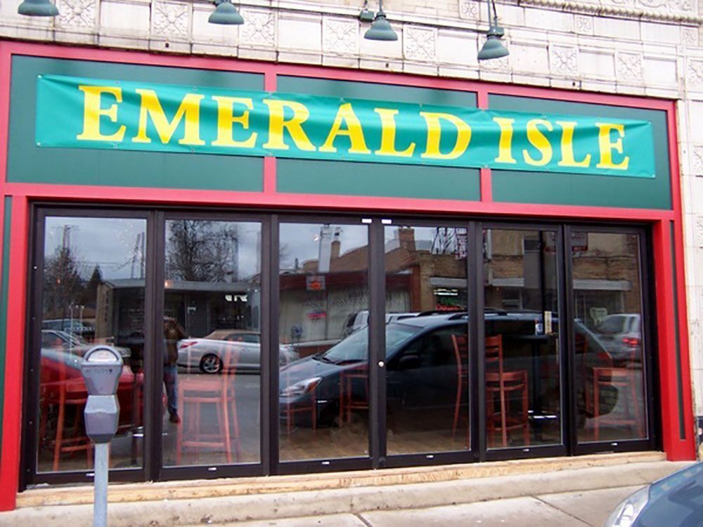 Emerald isle is a restaurant with sliding glass doors