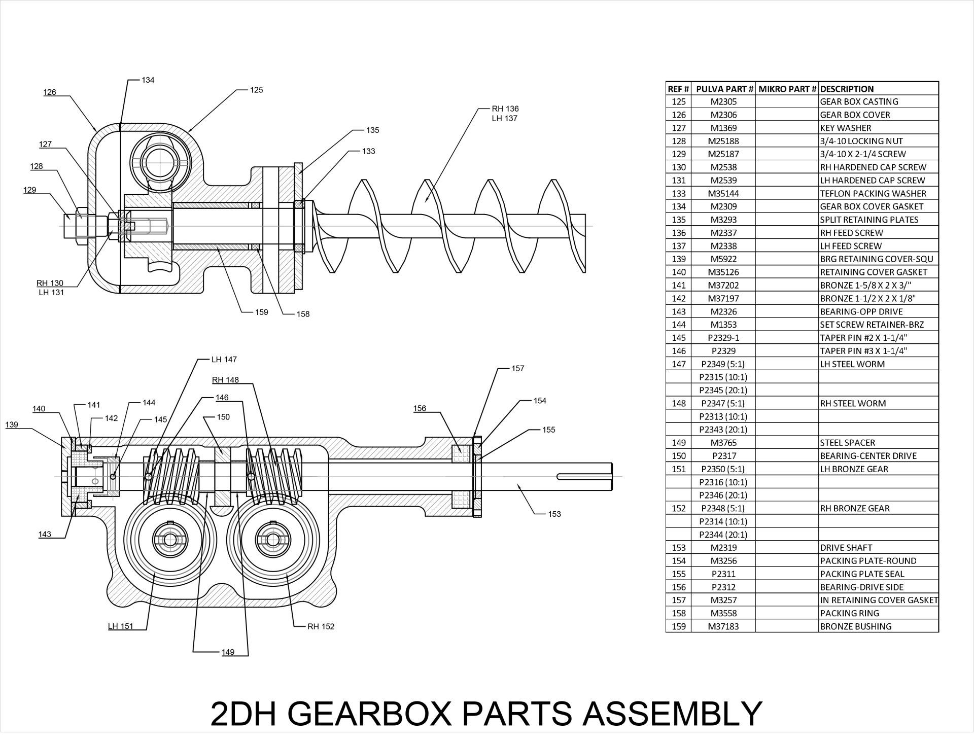 2DH gearbox part number sheet