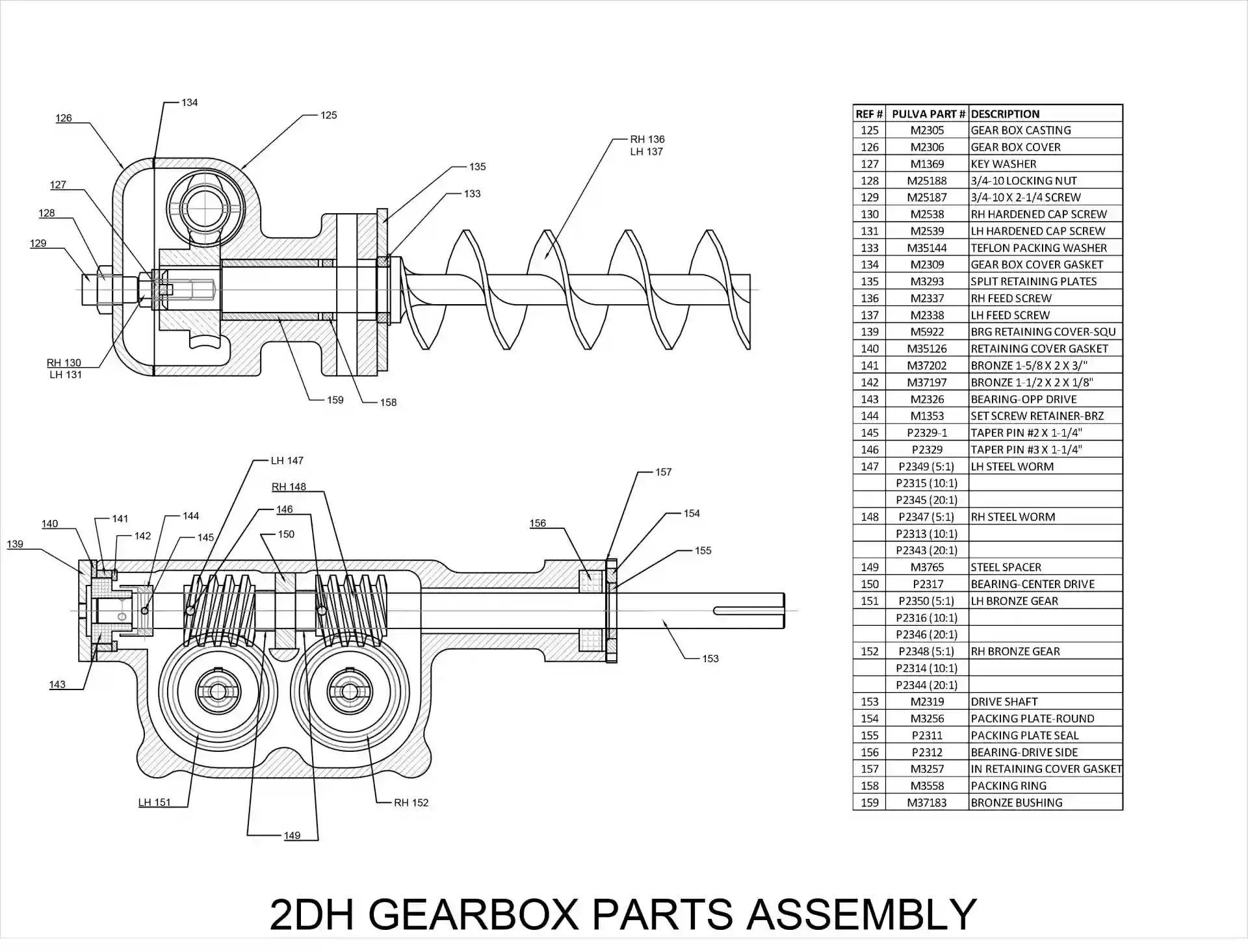 2DH gearbox part number sheet