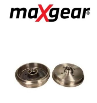 Ein Maxgear-Logo mit zwei Bremstrommeln auf weißem Hintergrund