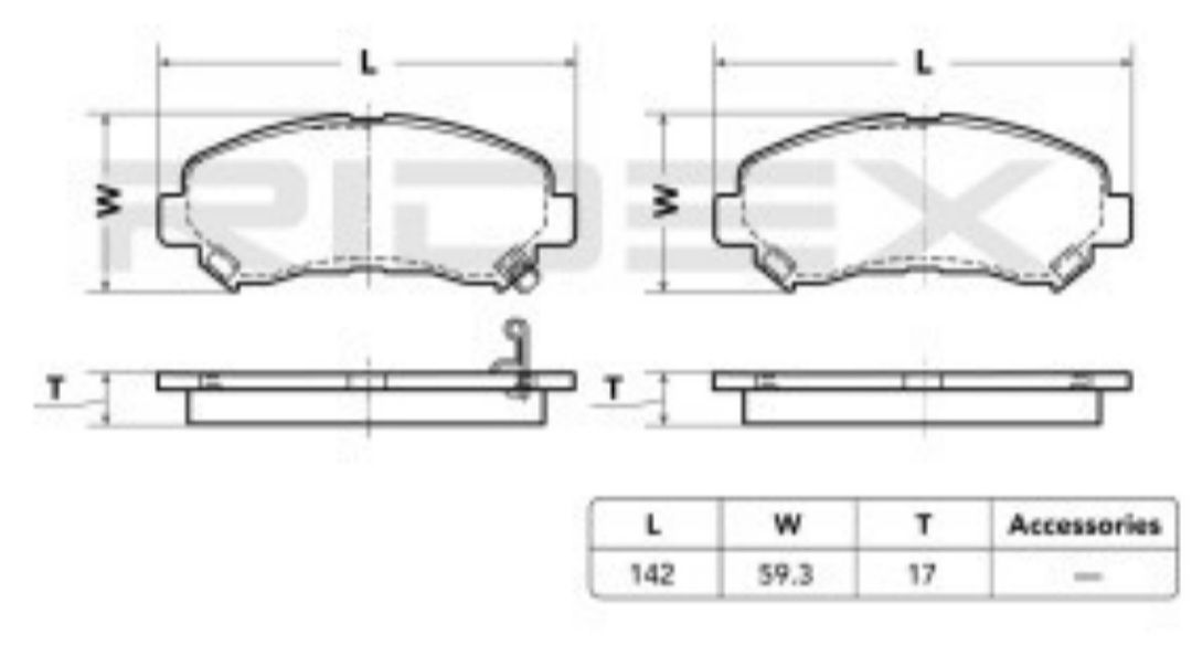 Eine Schachtel Ridex-Bremsbeläge auf weißem Hintergrund