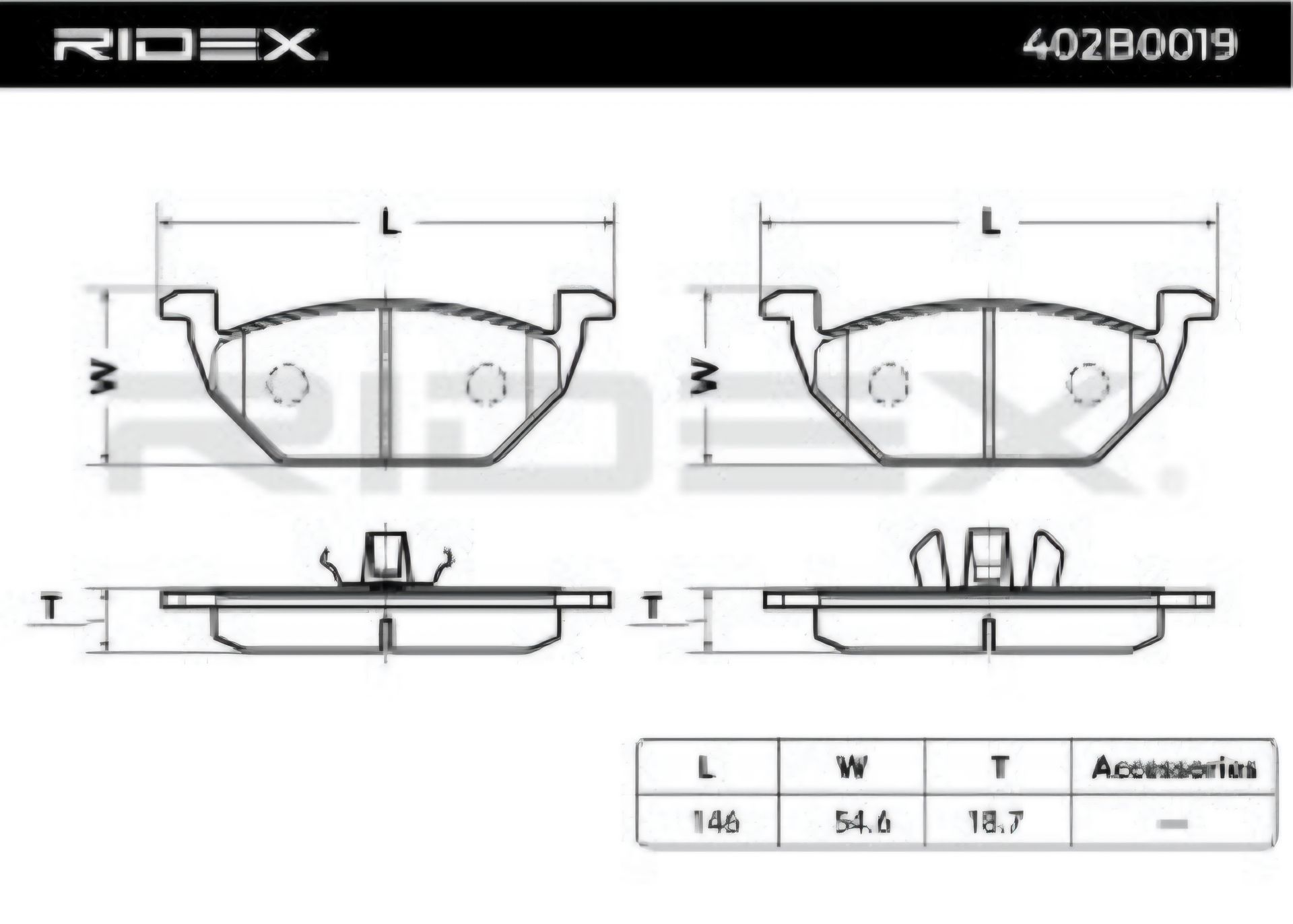 Eine Schachtel Ridex-Bremsbeläge auf weißem Hintergrund