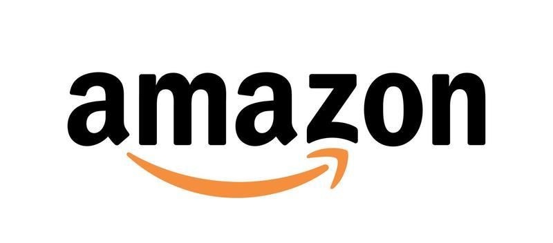 Amazon logo: Black text with an orange arrow-smile under the 