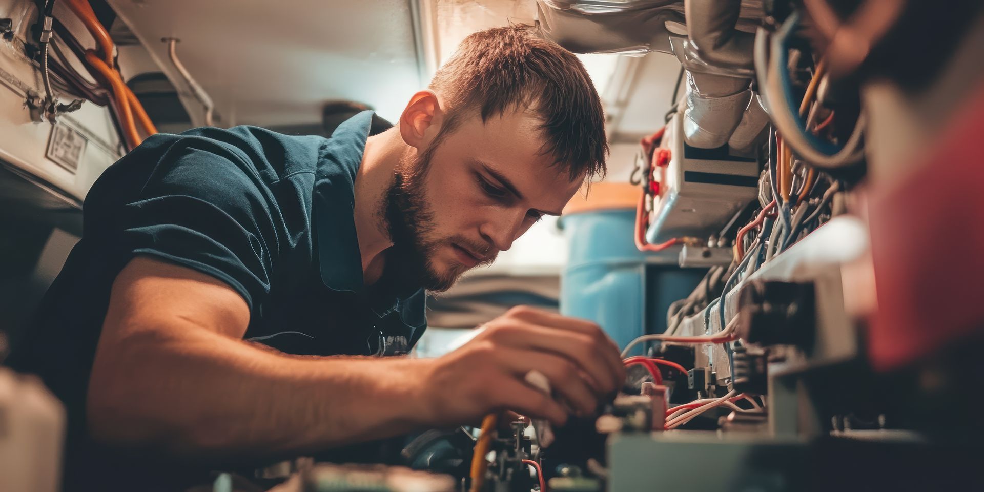 A man is working on a machine in a room.