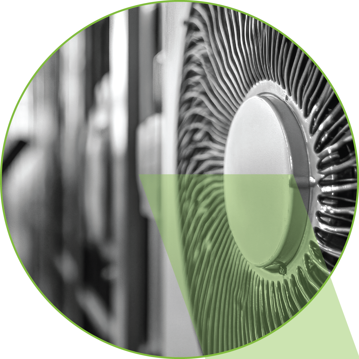 Two air conditioners are sitting next to each other in a green circle