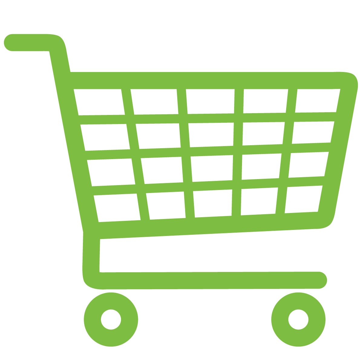A green shopping cart icon on a white background.