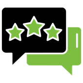 Green and black chat bubbles with three green stars, symbolizing positive feedback