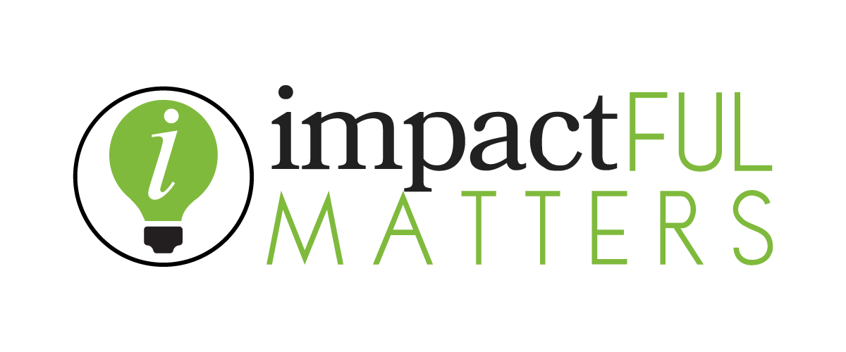 A logo for impactful matters with a light bulb in the middle.