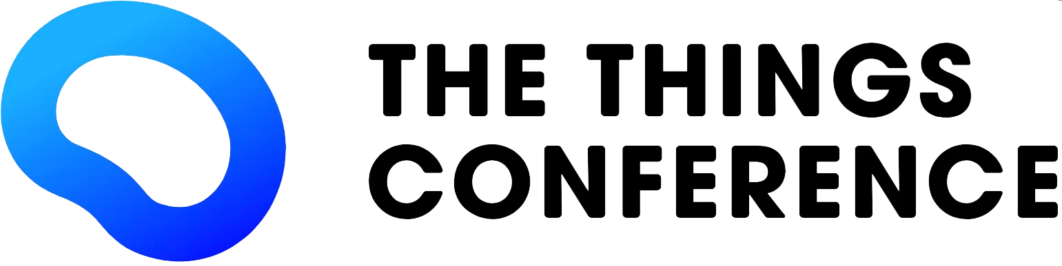 Logo for The Things Conference: Blue, stylized circle next to black text.