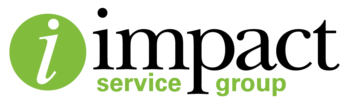 The logo for impact service group is green and black