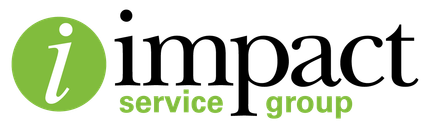 The logo for impact service group is green and black