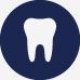 A white tooth in a blue circle on a white background.